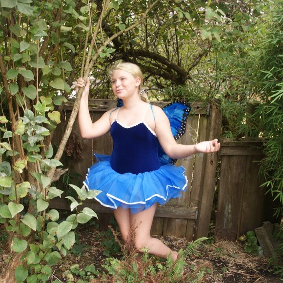 New FAIRY COSTUME Blue Leotard w/Tutu & Wings sz L - Picture 11 of 14